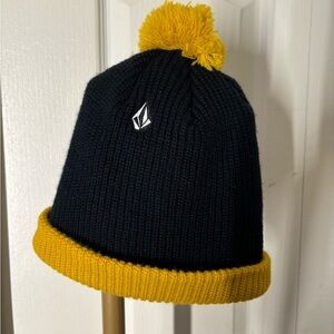 Volcom Toque Dark Blue and Yellow Volcom Beanie With Pom Pom